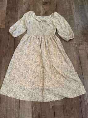 Polagram Cream Maxi Dress with Blue Floral Print size large